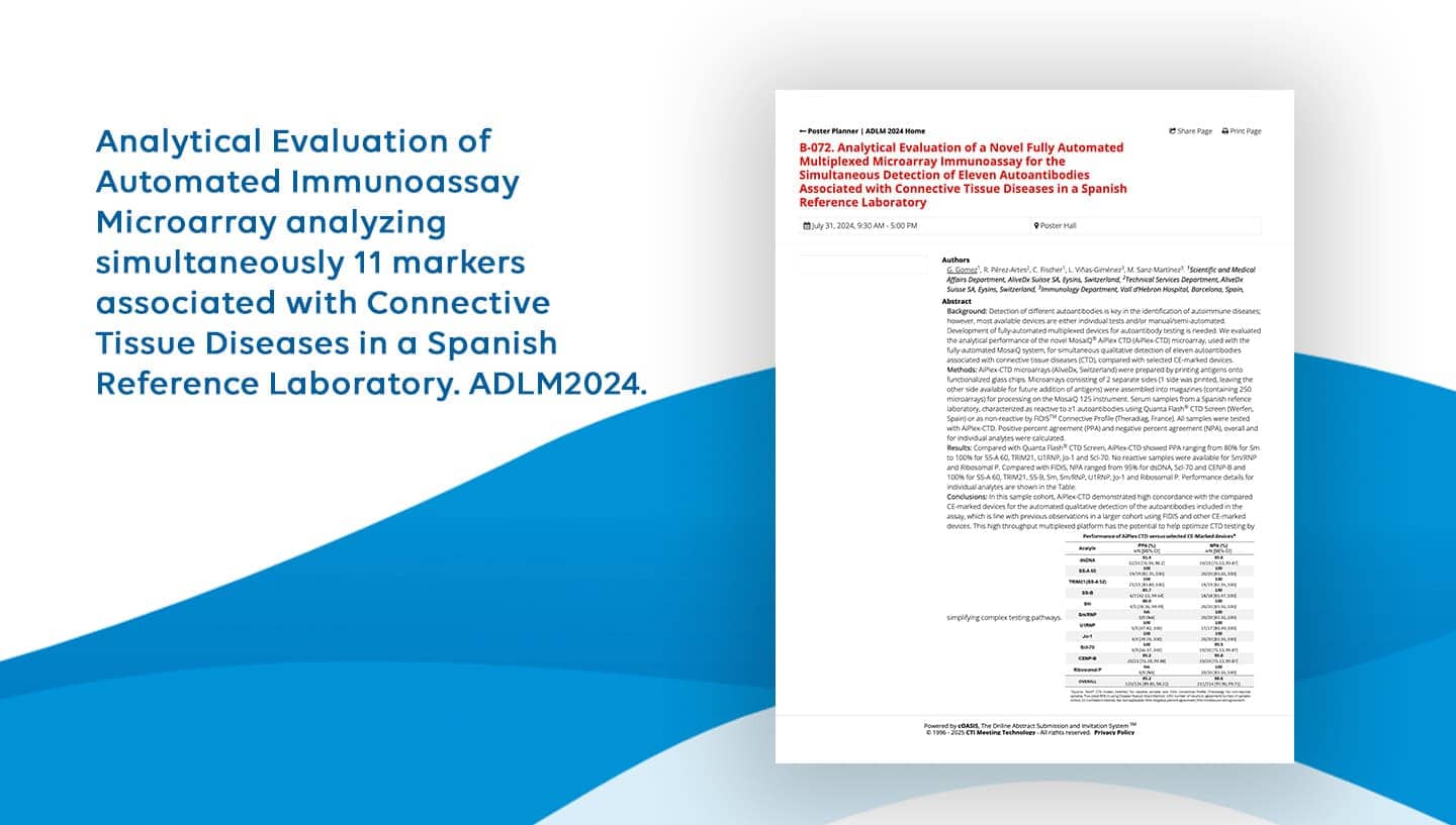 Analytical Evaluation of Automated Immunoassay Microarray analyzing simultaneously 11 markers associated with Connective Tissue Diseases in a Spanish Reference Laboratory. ADLM2024.